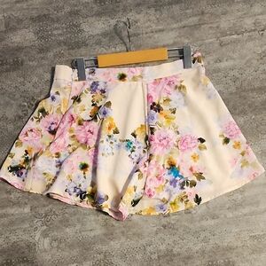 Oh My Love Cream Floral High-Waist Skort with Pink & Yellow Blooms